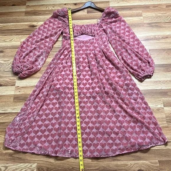 For Love Lemons Nikki Heart Burnout Cute Romantic Midi Dress size S - Picture 3 of 16